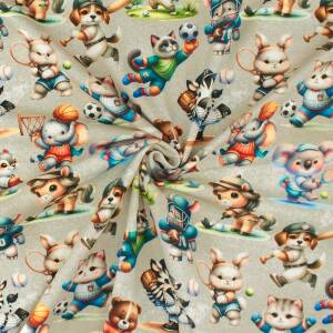 Jersey Stoff sportliche Tiere, beige