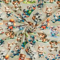 Jersey Stoff sportliche Tiere, beige