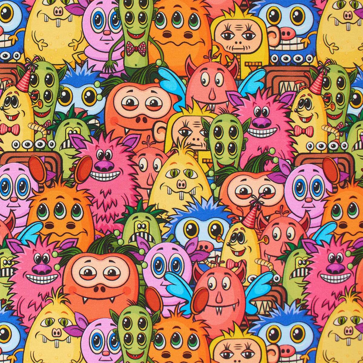 French Terry Stoff lustige Monster, mehrfarbig