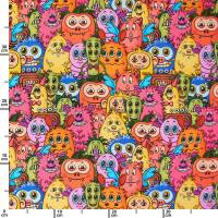 French Terry Stoff lustige Monster, mehrfarbig