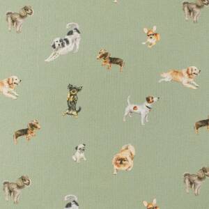 Baumwollstoff Hunde, salbei