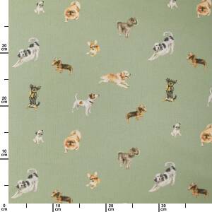 Baumwollstoff Hunde, salbei