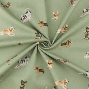 Baumwollstoff Hunde, salbei
