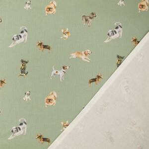 Baumwollstoff Hunde, salbei