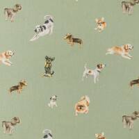 Baumwollstoff Hunde, salbei