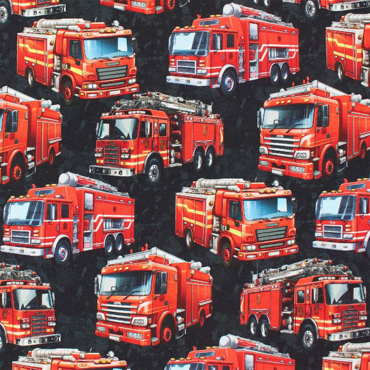 French Terry Stoff Feuerwehrautos, unger box