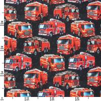 French Terry Stoff Feuerwehrautos, ungeraut, schwarz