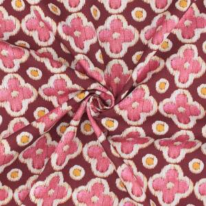 Canvas Stoff siebziger Jahre Blumen, bordeaux/pink