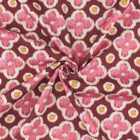 Canvas Stoff siebziger Jahre Blumen, bordeaux/pink