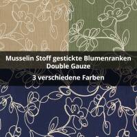 Musselin Stoff gestickte Blumenranken, Double Gauze