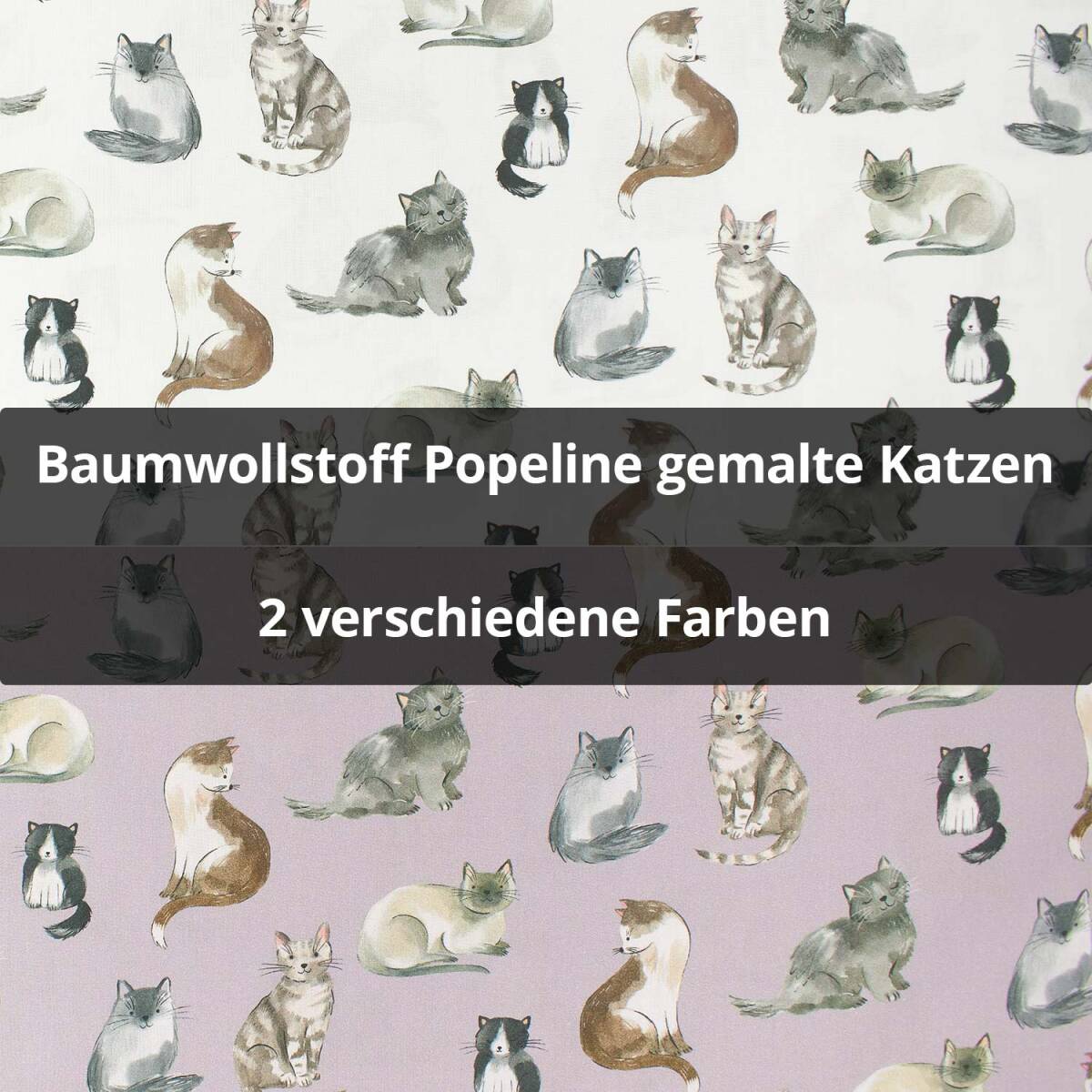 Baumwollstoff Popeline gemalte Katzen