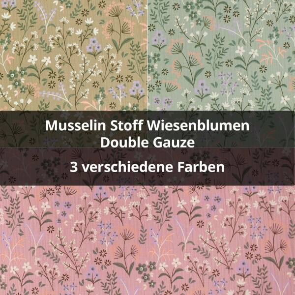Musselin Stoff Wiesenblumen, Double Gauze