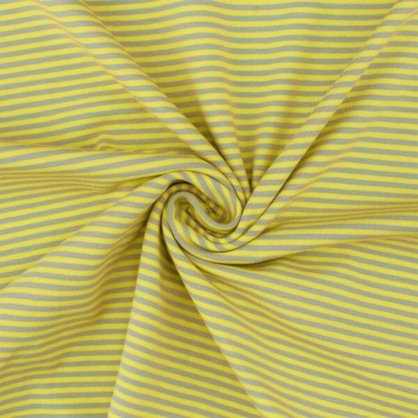 Jersey Stoff gestreift, 2,5mm, neongelb/grau
