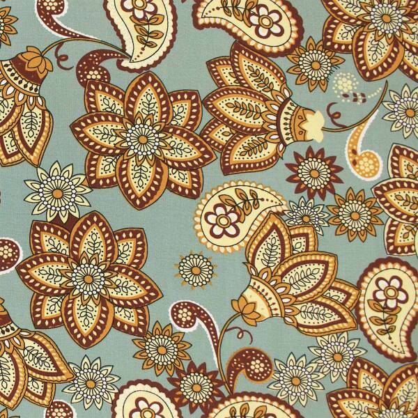 Viskose Stoff Paisley Blumen, dunkelmint