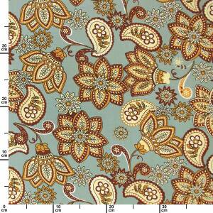 Viskose Stoff Paisley Blumen, dunkelmint