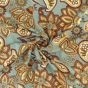 Viskose Stoff Paisley Blumen, dunkelmint