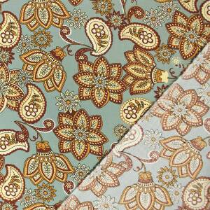 Viskose Stoff Paisley Blumen, dunkelmint