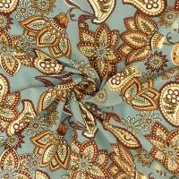 Viskose Stoff Paisley Blumen, dunkelmint