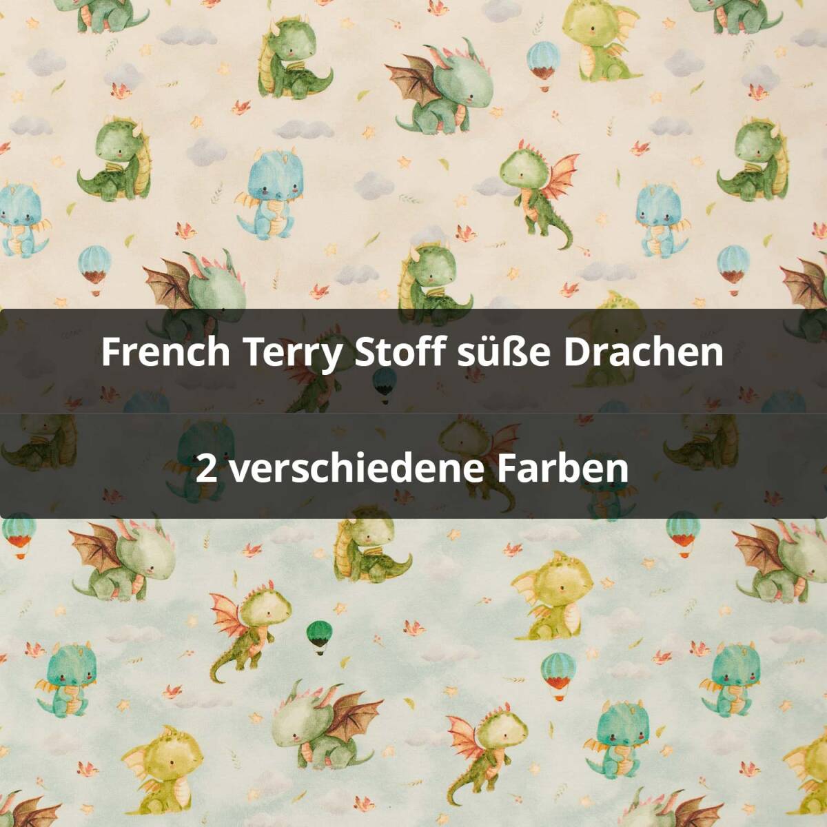 French Terry Stoff süße Drachen, ungeraut