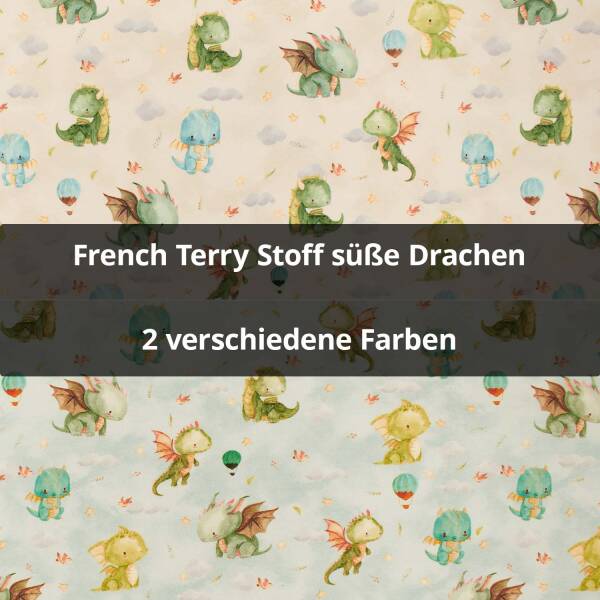 French Terry Stoff süße Drachen, ungeraut