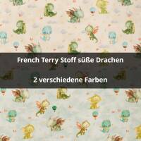 French Terry Stoff süße Drachen, ungeraut