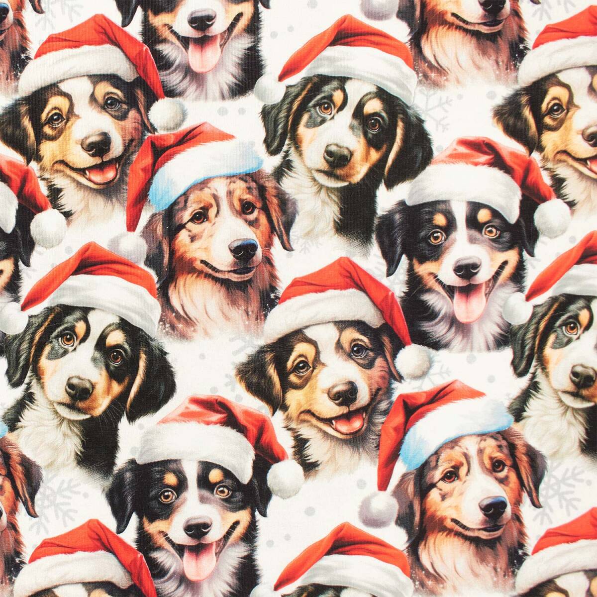 French Terry Stoff weihnachtliche Hunde, weiß