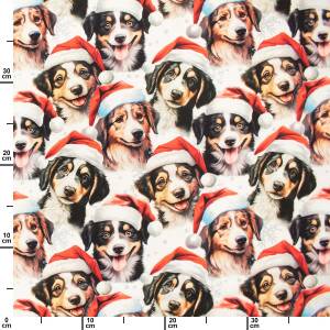 French Terry Stoff weihnachtliche Hunde, weiß