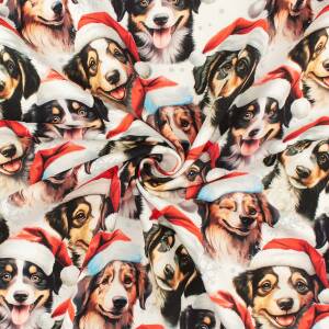 French Terry Stoff weihnachtliche Hunde, weiß