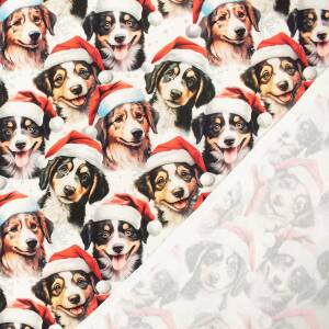 French Terry Stoff weihnachtliche Hunde, weiß