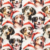 French Terry Stoff weihnachtliche Hunde, weiß