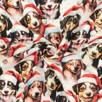 French Terry Stoff weihnachtliche Hunde, weiß
