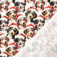 French Terry Stoff weihnachtliche Hunde, weiß