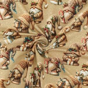 French Terry Stoff Weihnachtswichtel, sand