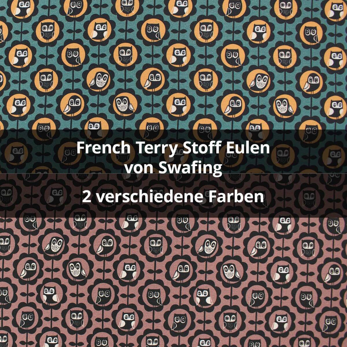 French Terry Stoff Eulen, ungeraut