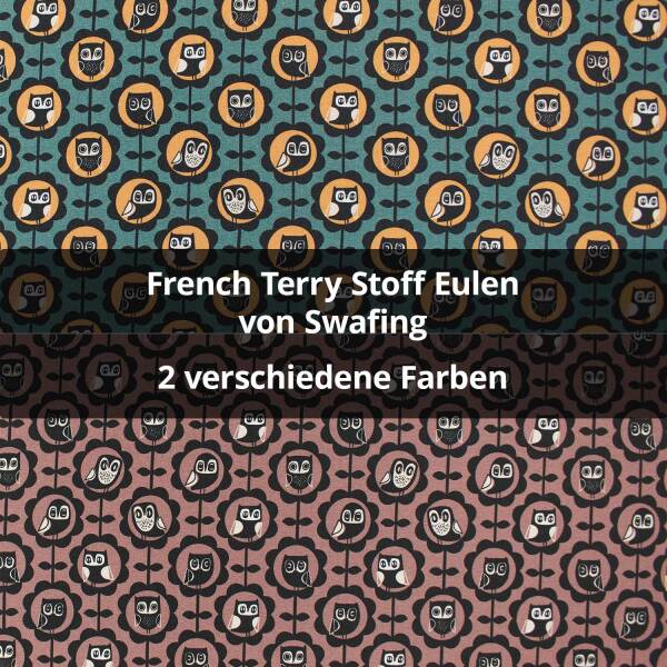 French Terry Stoff Eulen, ungeraut