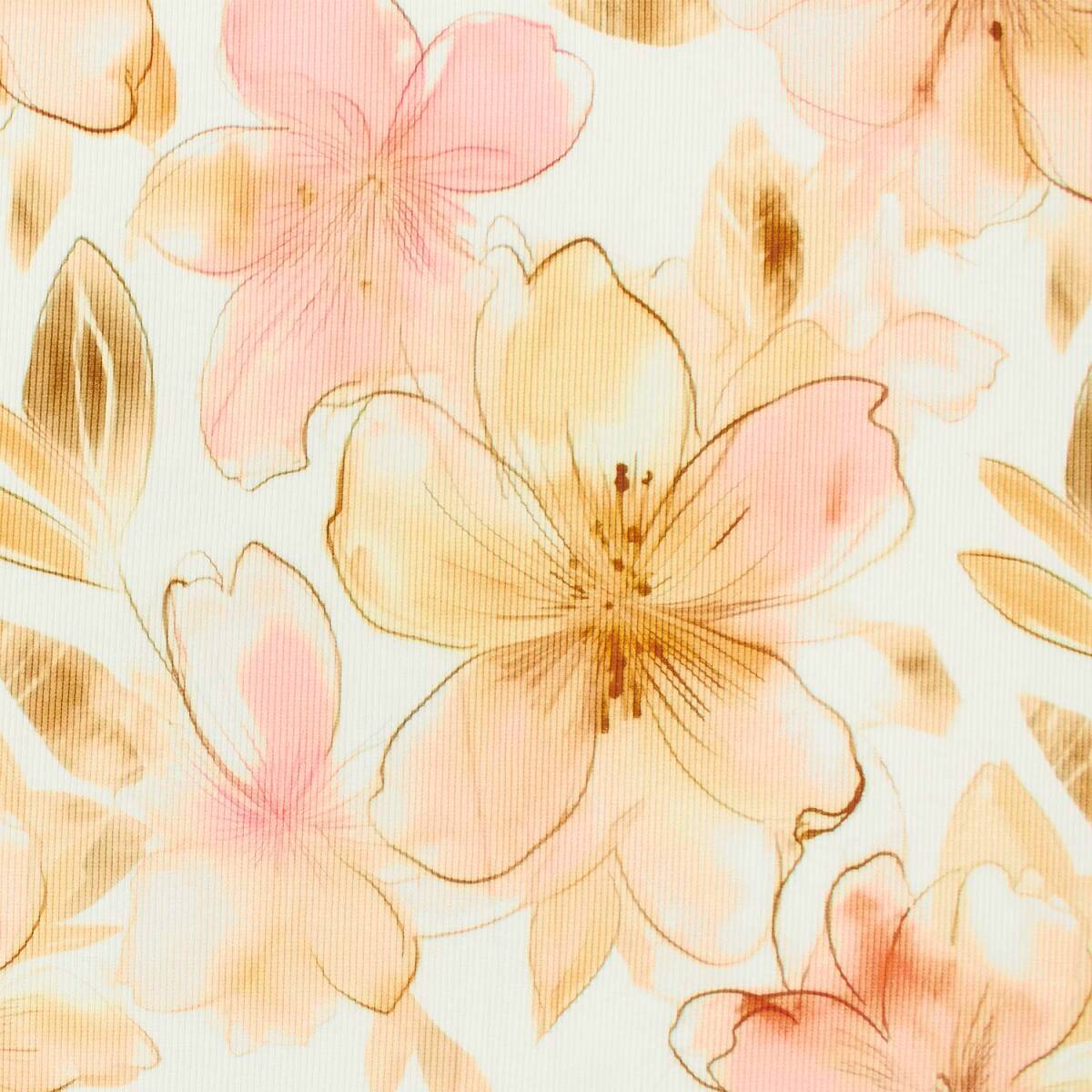 Rippjersey Stoff große Blumen, nat box