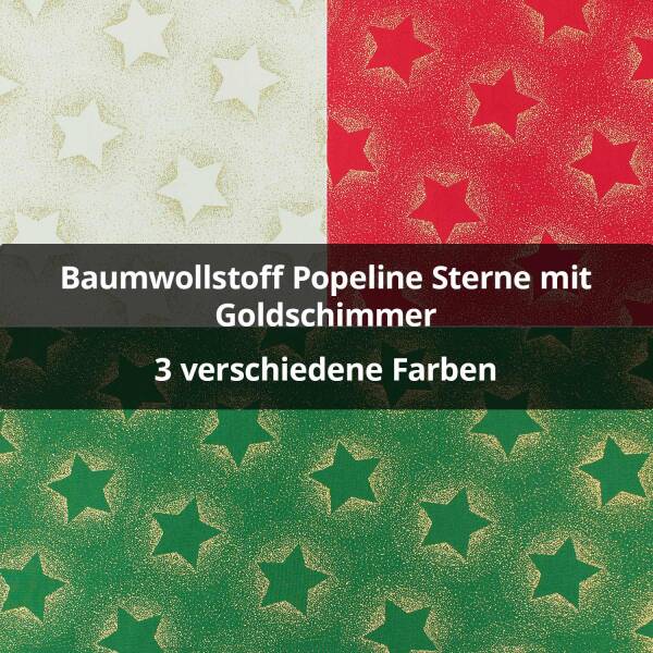 Baumwollstoff Popeline Sterne mit Goldschimmer
