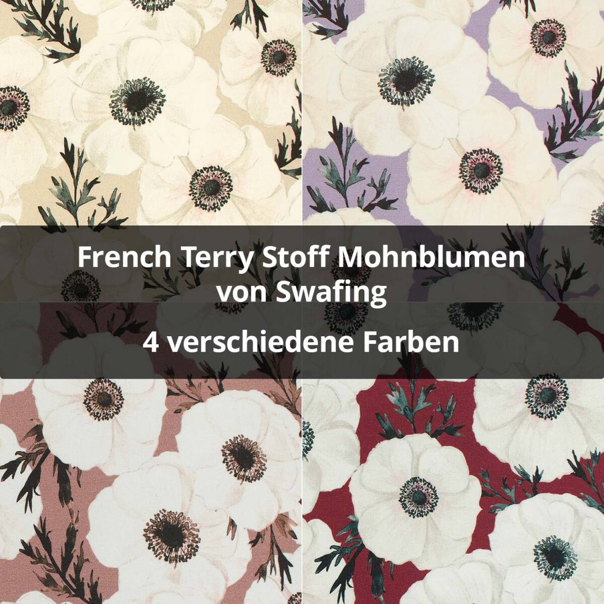 French Terry Stoff Mohnblumen, ungeraut