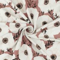 French Terry Stoff Mohnblumen, ungeraut, altrosa