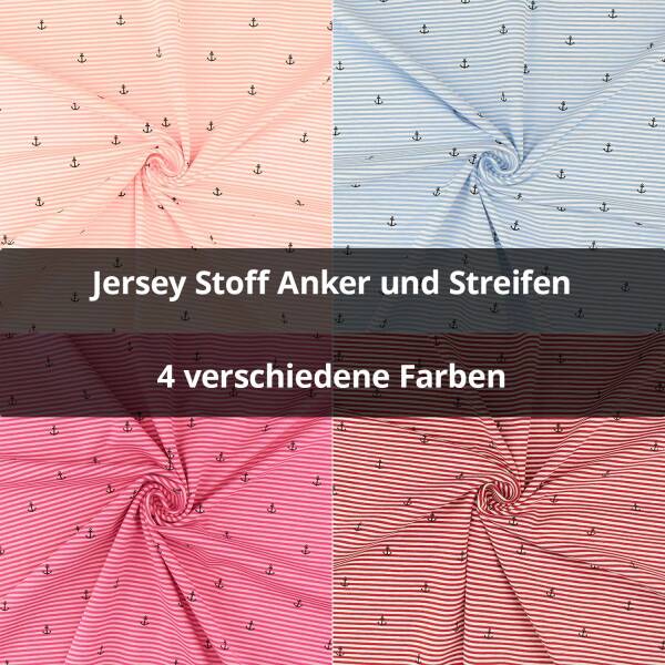 Jersey Stoff Streifen und Anker, rosa