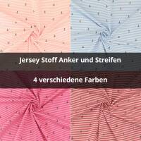 Jersey Stoff Streifen und Anker, rosa