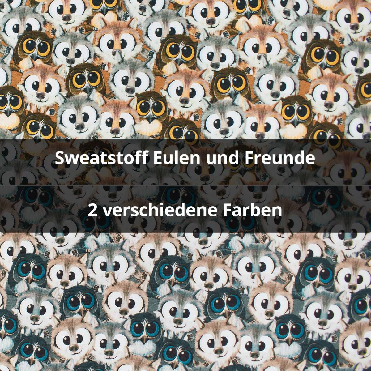Sweatstoff Eulen und Freunde, angeraut box
