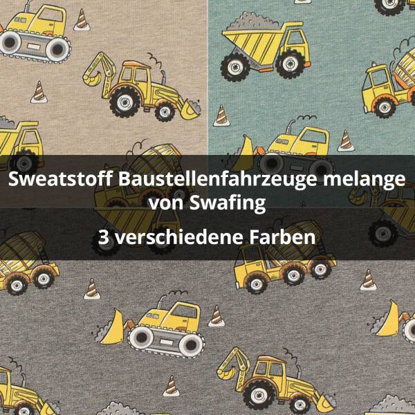 Sweatstoff Baustellenfahrzeuge, melnage, angeraut