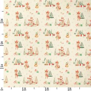 Baumwollstoff Popeline Weihnachtslandschaft, naturweiß