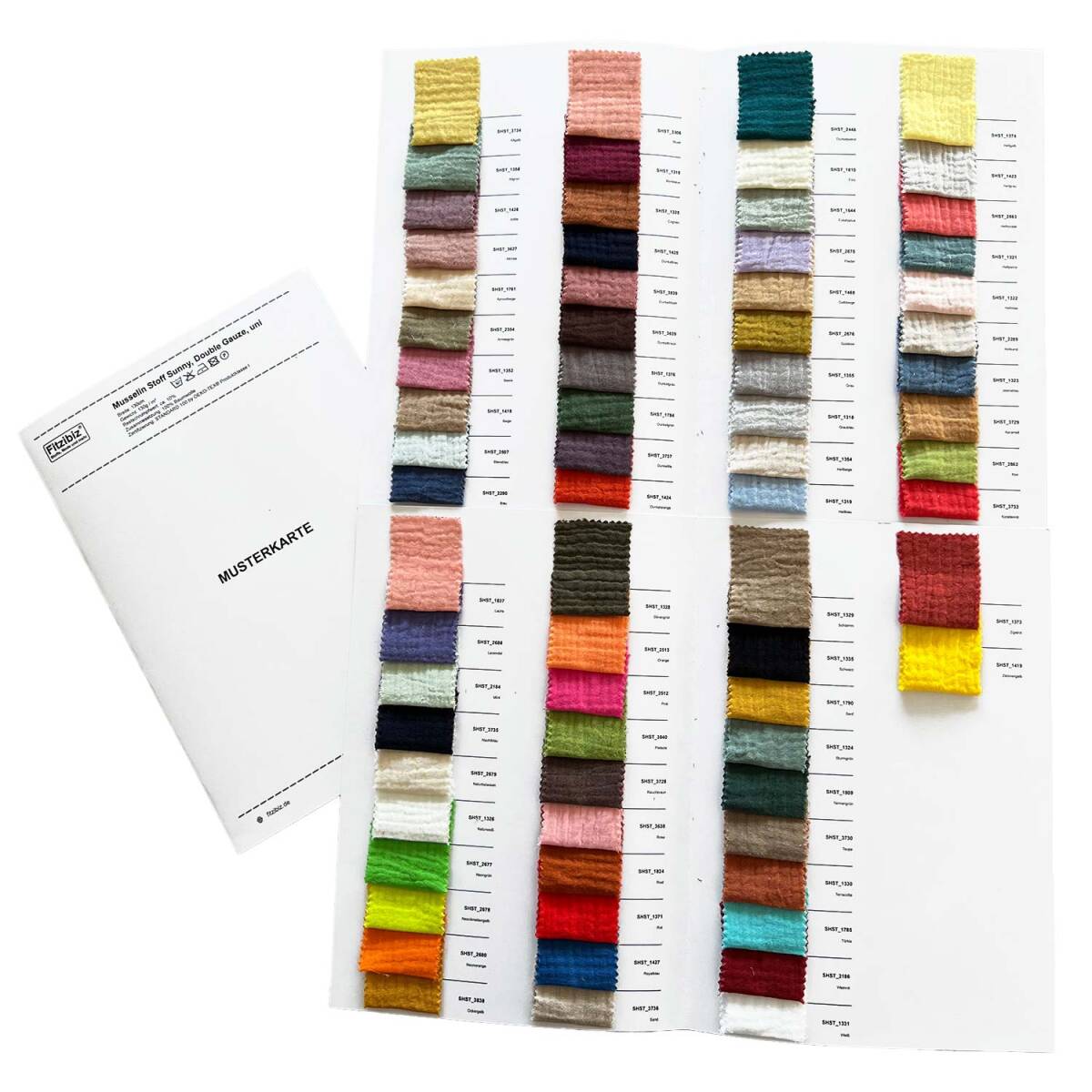 Musterkarte - Musselin Stoff Sunny, Double Gauze, uni