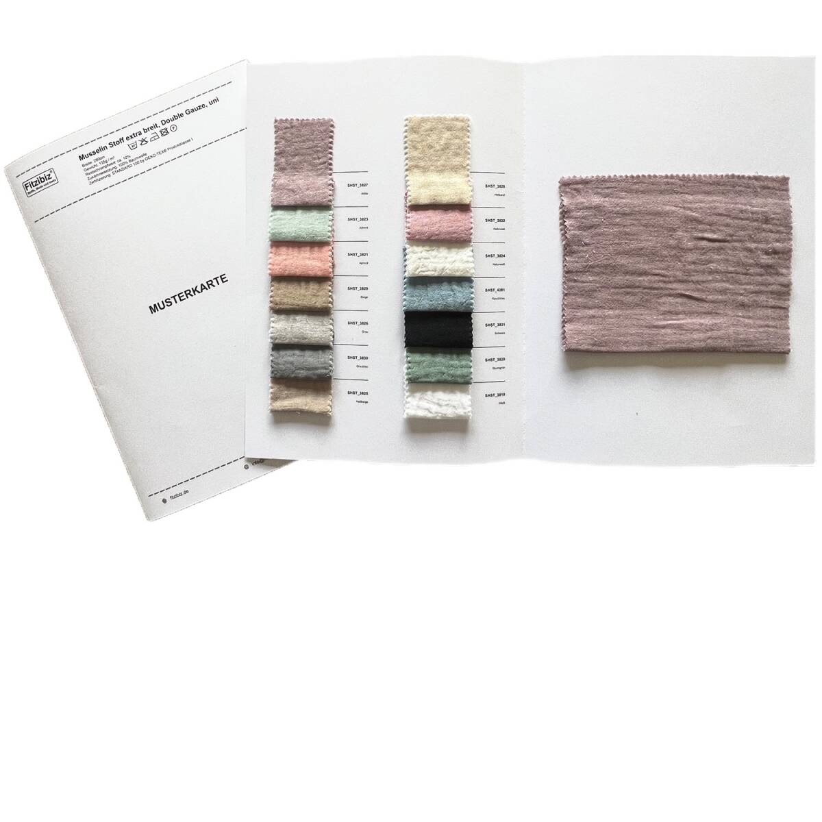 Musterkarte - Musselin Stoff extra breit 280cm, Double Gauze