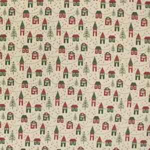 Dekostoff, Leinenoptik, Weihnachtshäuschen, natur