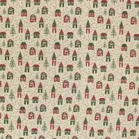 Dekostoff, Leinenoptik, Weihnachtshäuschen, natur