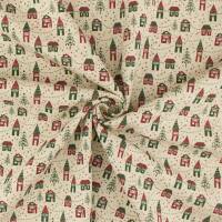 Dekostoff, Leinenoptik, Weihnachtshäuschen, natur