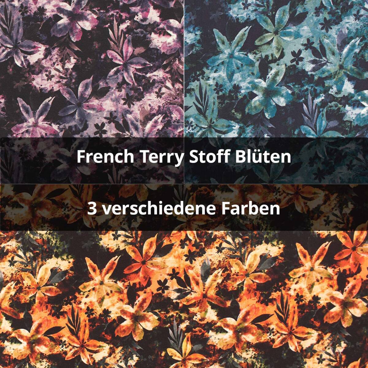 French Terry Stoff Blüten, ungeraut